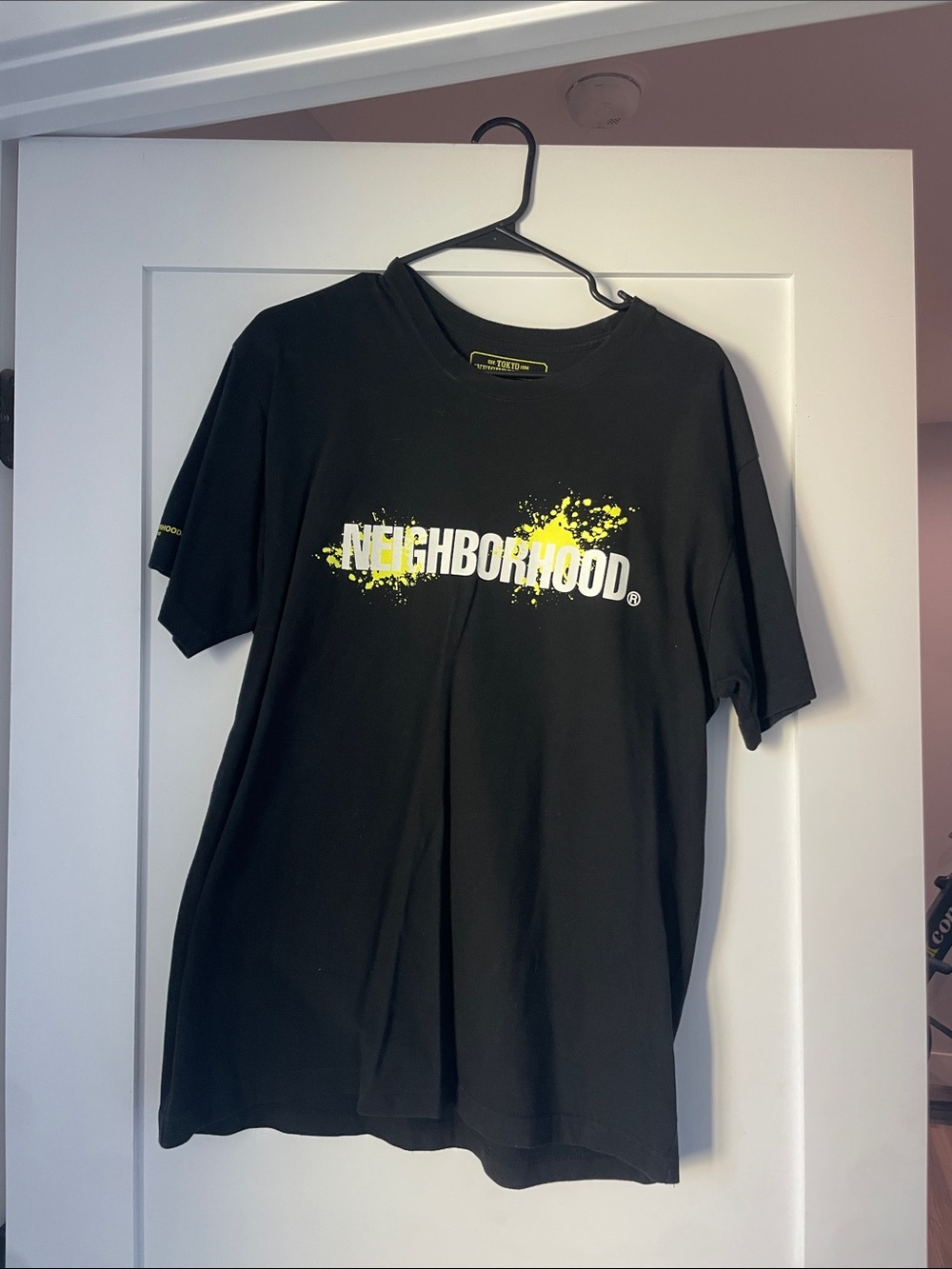 Neighborhood Black Short-Sleeve Logo Tee with Yellow Splash 🚨 DRYCLEANSPECIAL